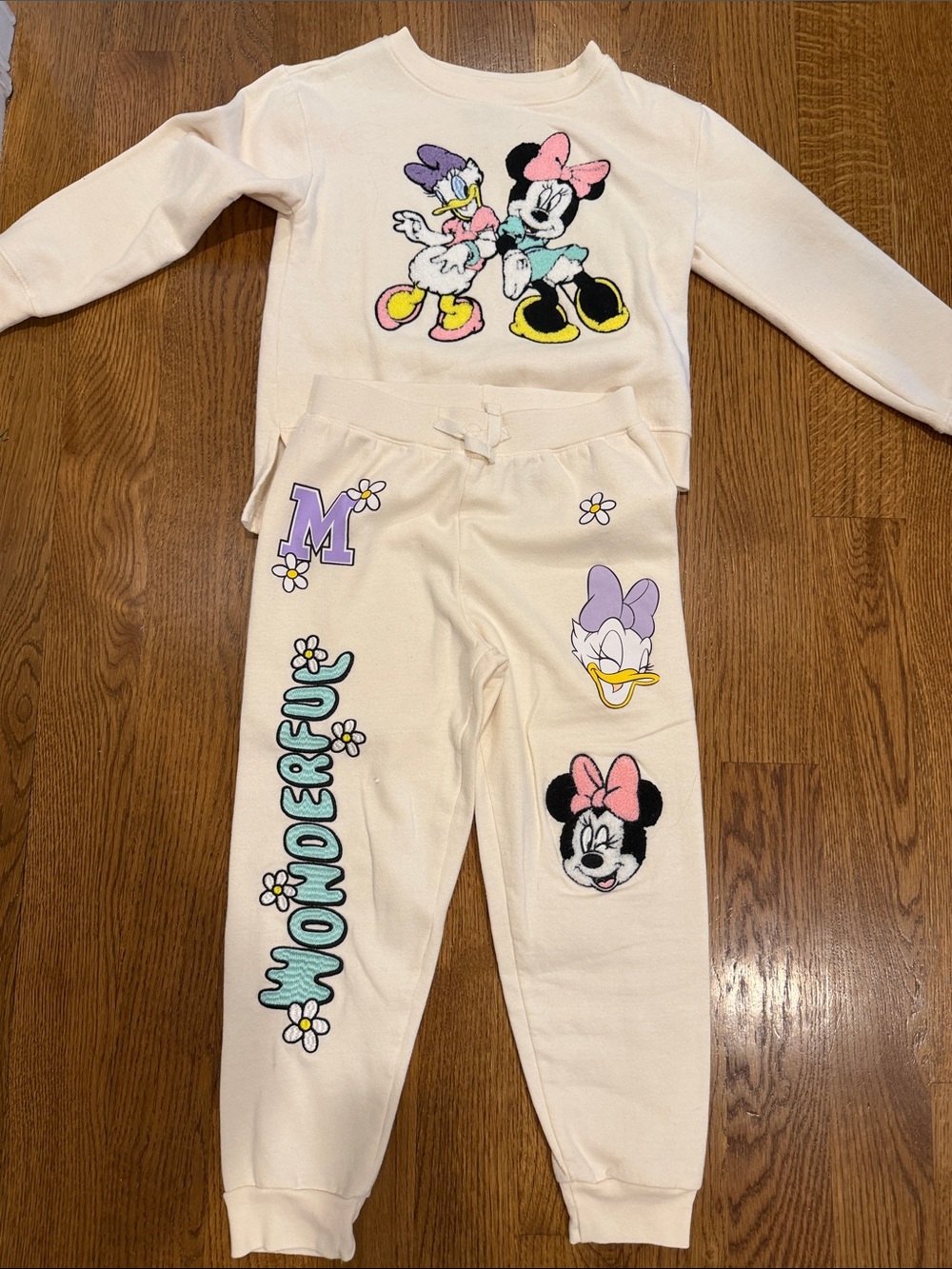 Disney Cream Sweatsuit with Minnie & Daisy Accents (Purple, Pink, Yellow)